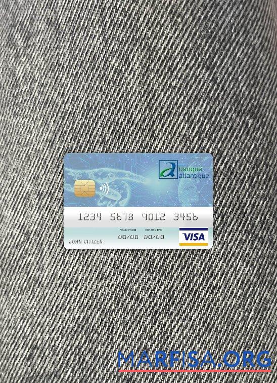 Realistic Benin Atlantique bank visa card photolook front download for verification